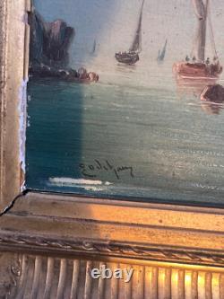 Huile-sur-bois Marine aux pêcheurs signé Godchaux