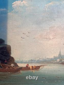 Huile-sur-bois Marine aux pêcheurs signé Godchaux