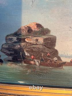 Huile-sur-bois Marine aux pêcheurs signé Godchaux
