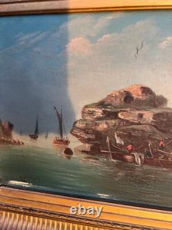 Huile-sur-bois Marine aux pêcheurs signé Godchaux