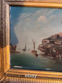 Huile-sur-bois Marine aux pêcheurs signé Godchaux
