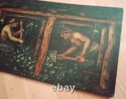 Huile sur bois Travail de la mine (années 30) Fortuné PIERREUSE 39,5 x 23 cm