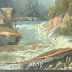 Huile sur bois panneau pêcheur torrent Suisse Autriche Allemagne peinture