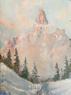 Huile sur bois paysage de montagne Samoens A identifier (L Quénard) Début XXe