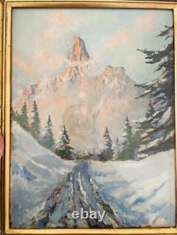 Huile sur bois paysage de montagne Samoens A identifier (L Quénard) Début XXe