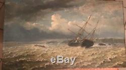 Huile sur bois peinture 19eme Marine Jean Baptiste Henri Durand Brager 45/80