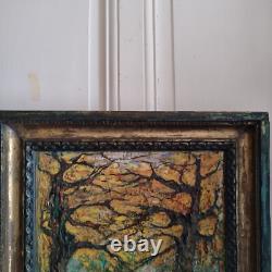 Huile sur isorel A KARABEKIAN Paysage de sous bois cadre bois doré daté 2001