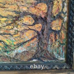 Huile sur isorel A KARABEKIAN Paysage de sous bois cadre bois doré daté 2001