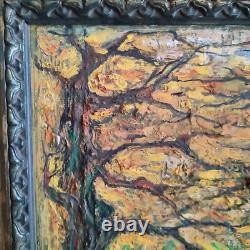 Huile sur isorel A KARABEKIAN Paysage de sous bois cadre bois doré daté 2001