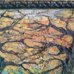 Huile sur isorel A KARABEKIAN Paysage de sous bois cadre bois doré daté 2001