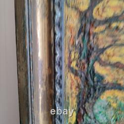 Huile sur isorel A KARABEKIAN Paysage de sous bois cadre bois doré daté 2001