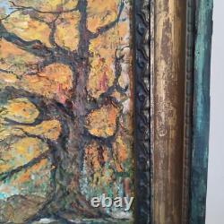 Huile sur isorel A KARABEKIAN Paysage de sous bois cadre bois doré daté 2001