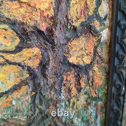Huile sur isorel A KARABEKIAN Paysage de sous bois cadre bois doré daté 2001