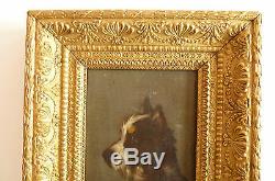 Huile sur panneau bois XIXème Portrait chien Jules Chardigny 1842-1892-ET/EB CH