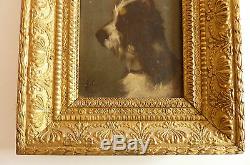 Huile sur panneau bois XIXème Portrait chien Jules Chardigny 1842-1892-ET/EB CH