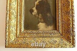 Huile sur panneau bois XIXème Portrait chien Jules Chardigny 1842-1892-REF 180