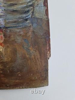 Huile sur panneau bois nature morte bouquet de fleurs scène intérieur signé