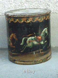 Huile sur panneau boite tabouret CIRCUS OPITZ cheval manege horse stool box oil