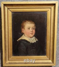 Huile sur panneau de bois portrait d'enfant époque Empire