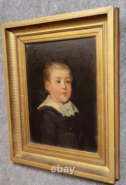 Huile sur panneau de bois portrait d'enfant époque Empire
