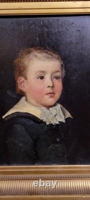 Huile sur panneau de bois portrait d'enfant époque Empire