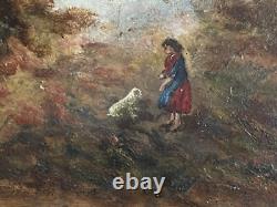 Huile sur panneau scene animés sous bois clair obscur signé Herbold