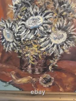 Huile sur toile N BOULIER Nature morte au bouquet de chardons cadre bois doré