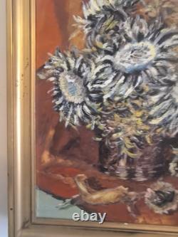 Huile sur toile N BOULIER Nature morte au bouquet de chardons cadre bois doré