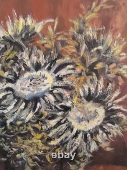 Huile sur toile N BOULIER Nature morte au bouquet de chardons cadre bois doré