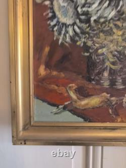 Huile sur toile N BOULIER Nature morte au bouquet de chardons cadre bois doré