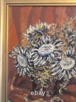 Huile sur toile N BOULIER Nature morte au bouquet de chardons cadre bois doré