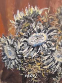 Huile sur toile N BOULIER Nature morte au bouquet de chardons cadre bois doré