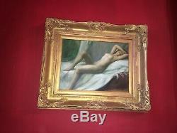 Huile sur toile de la fin du XIXe Nu féminin Beau cadre en bois doré