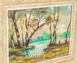 IEHL. Bord de Rivière Animé. Peinture huile sur panneau de bois signé