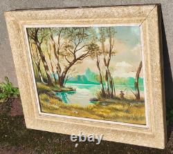 IEHL. Bord de Rivière Animé. Peinture huile sur panneau de bois signé