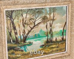 IEHL. Bord de Rivière Animé. Peinture huile sur panneau de bois signé