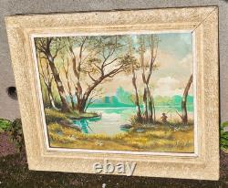 IEHL. Bord de Rivière Animé. Peinture huile sur panneau de bois signé
