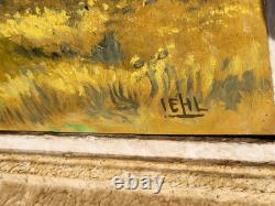 IEHL. Bord de Rivière Animé. Peinture huile sur panneau de bois signé
