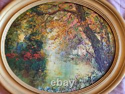 ITALO GIORDANI (1882-1956) Peinture huile sur panneau bois étang en automne