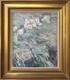 Impressionist Antique Original Oil Painting Mountain Village Nature, Framed
