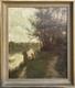 Impressionist Scene With Fisher Landscape Nature Antique Original Oil, Framed