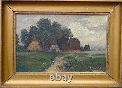 Impressionnisme -bauernhäuser Sur Baltique Huile sur Bois -um 1900