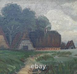 Impressionnisme -bauernhäuser Sur Baltique Huile sur Bois -um 1900
