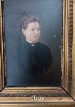 Intéressante peinture à l'huile sur bois XIXe cadre Barbizon signée A Frebourg