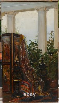 Intérieur oriental, paravent tapis colonne parfum. Paul Henri BREHAM (1850-1933)