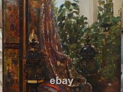 Intérieur oriental, paravent tapis colonne parfum. Paul Henri BREHAM (1850-1933)