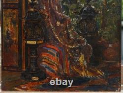 Intérieur oriental, paravent tapis colonne parfum. Paul Henri BREHAM (1850-1933)
