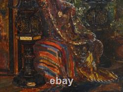 Intérieur oriental, paravent tapis colonne parfum. Paul Henri BREHAM (1850-1933)