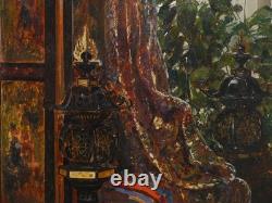 Intérieur oriental, paravent tapis colonne parfum. Paul Henri BREHAM (1850-1933)