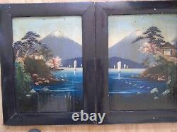 Japon Edo. 1830.2 Huiles/bois. Laque. Mont Fuji